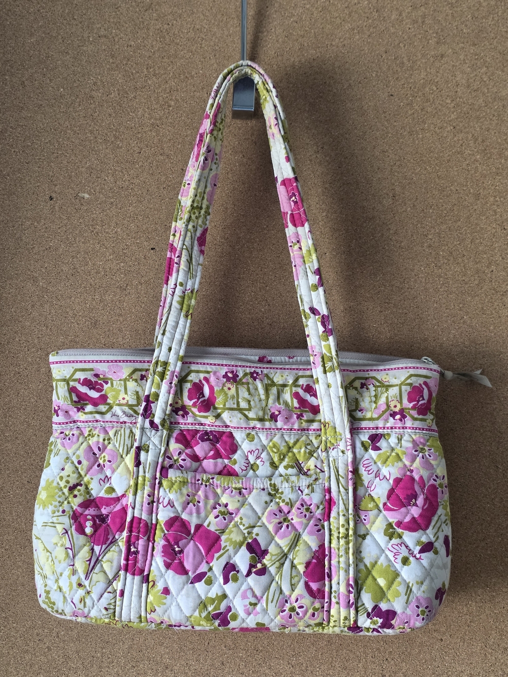 Vera Bradley Pink Swirls Quilted Tote Bag 15x10 Zip Top Shoulder Tote